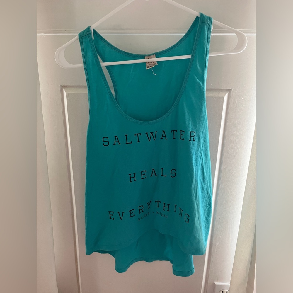 Coastal Classics Salt Water Heals Everything Kapaa Kauai Blue Tank Top Size L